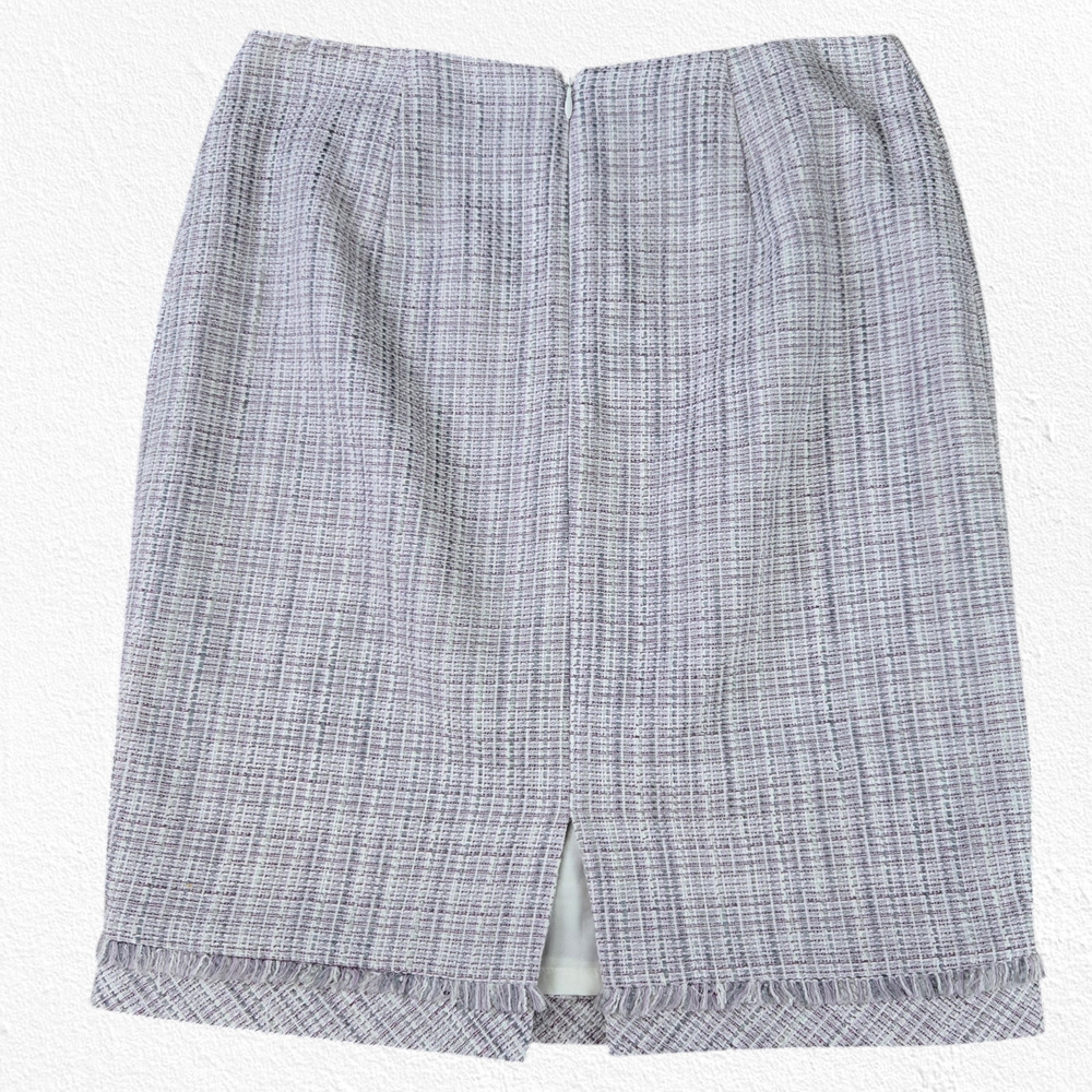 WHBM Purple White Tweed Fray Fringe Pencil Straight Knee Length Skirt Size 8 - Picture 10 of 10
